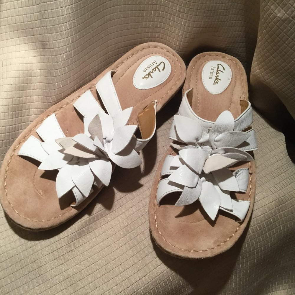 clarks artisan women leather white sandals, large